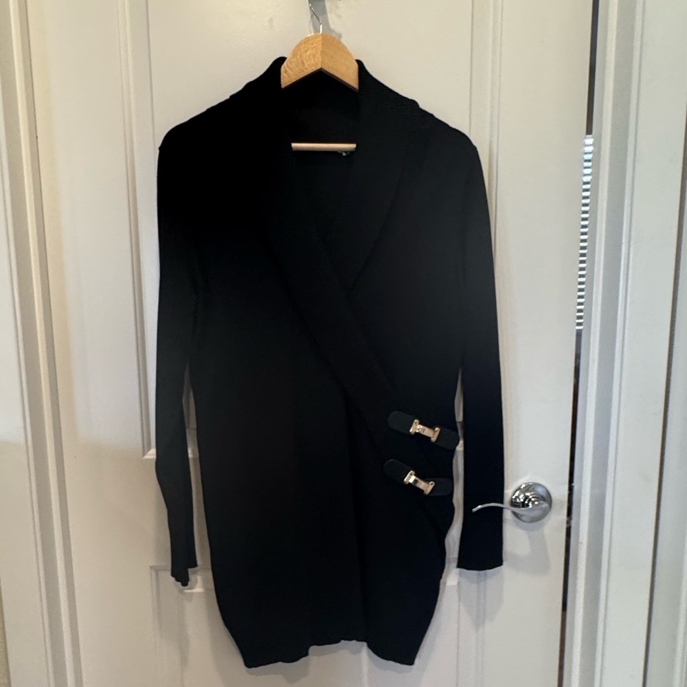INC International Concepts Black Tunic Like Sweater with Buckle Detail XXL